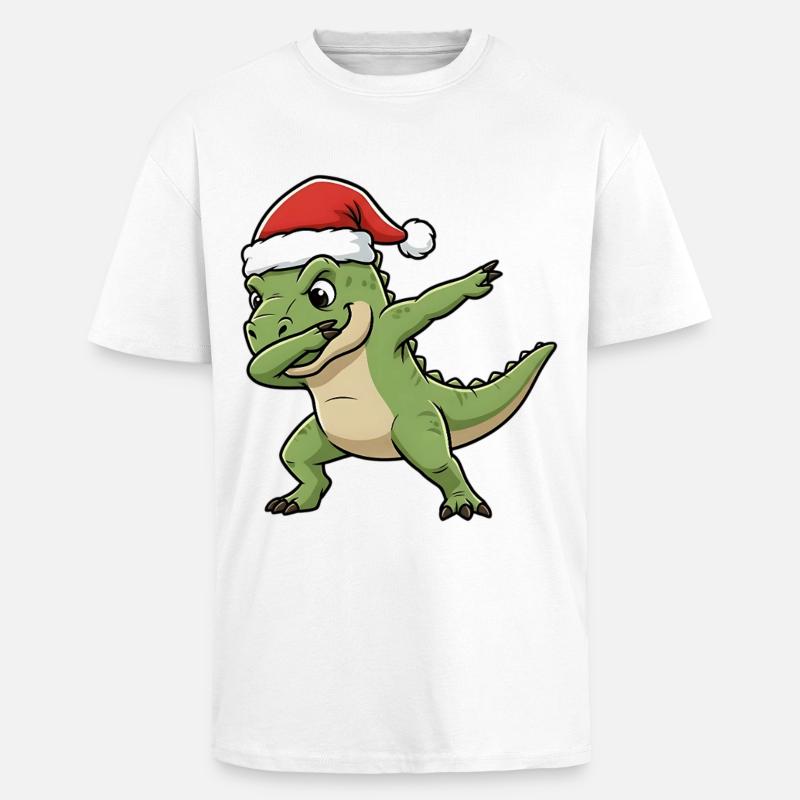 Weihnachts T-Rex Dab - Oversized Heavyweight Unisex T-Shirt - Weiß