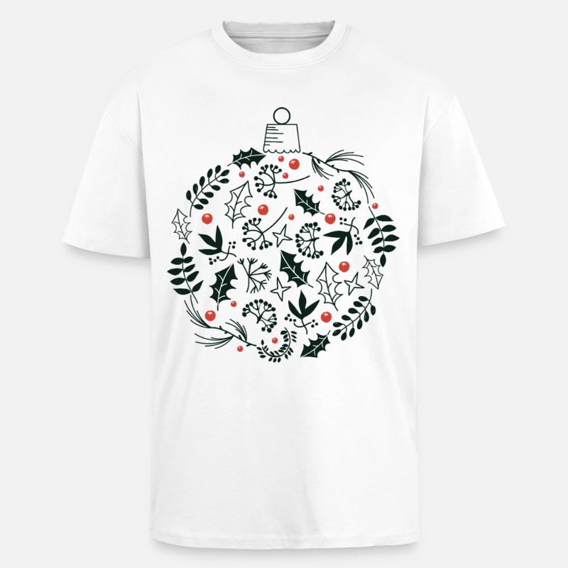 Weihnachtskugel mit Stechpalme und Vogelbeerblättern - Oversized Heavyweight Unisex T-Shirt - Weiß