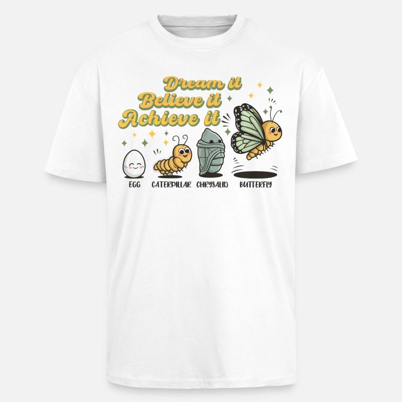 Chenille Butterfly School Evolution Gift - Unisex Oversized Heavyweight T-shirt - white
