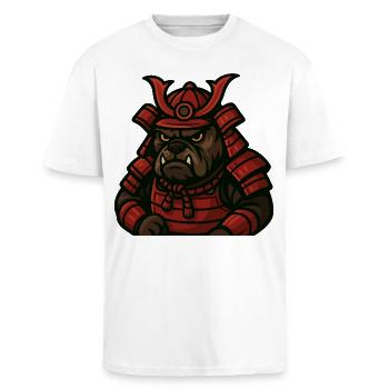 Bulldog Samurai Warrior in Red Battle Armor - Unisex Oversized Heavyweight T-shirt - white - Front - Alina (178cm) & Michal (187cm)