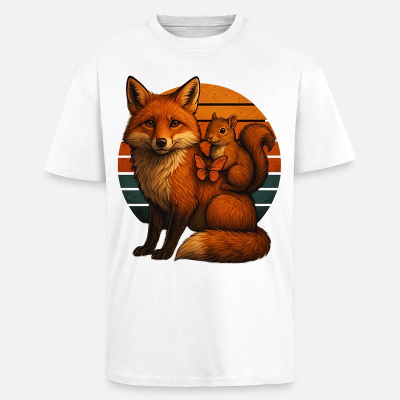 Fuchs Eichhörnchen Retro Tierfreunde - Oversized Heavyweight Unisex T-Shirt - Weiß