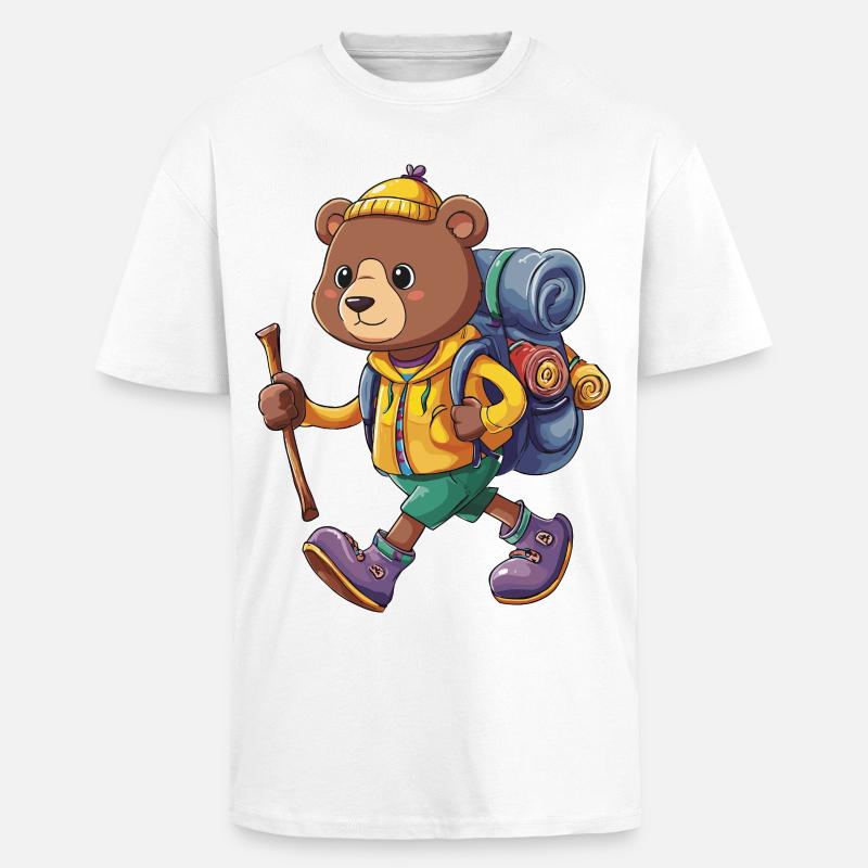 Cute Bear Hiking Camping Adventure Backpacker - Unisex Oversized Heavyweight T-shirt - white