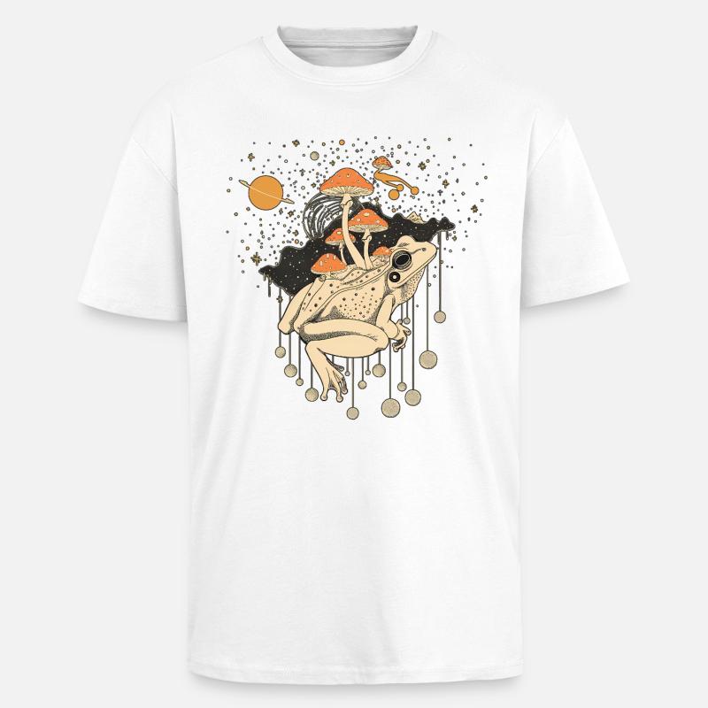 Cosmic Frog & Toadstools in the Universe - Unisex Oversized Heavyweight T-shirt - white