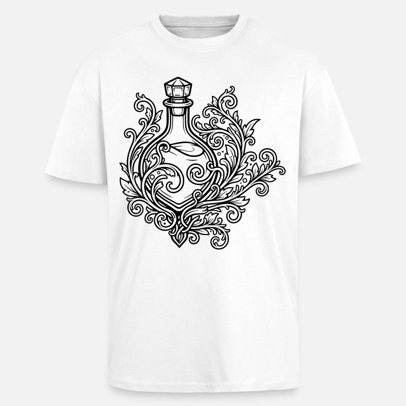 Fiole d'elixir et fleurs - T-shirt unisexe oversize épais - blanc