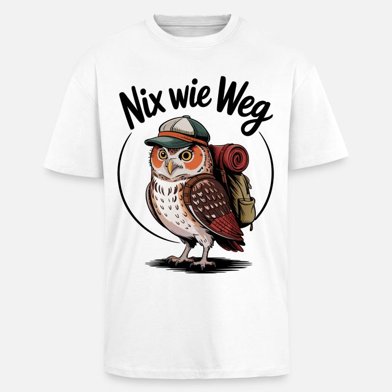 Forest hiker owl with backpack - Unisex Oversized Heavyweight T-shirt - white