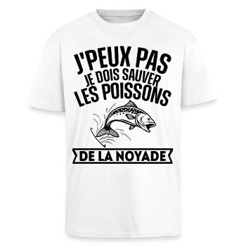 J'peux Pas Je Dois Sauver Les Poissons Humour Pêch - T-shirt unisexe oversize épais - blanc - Devant - Alina (178cm) & Michal (187cm)