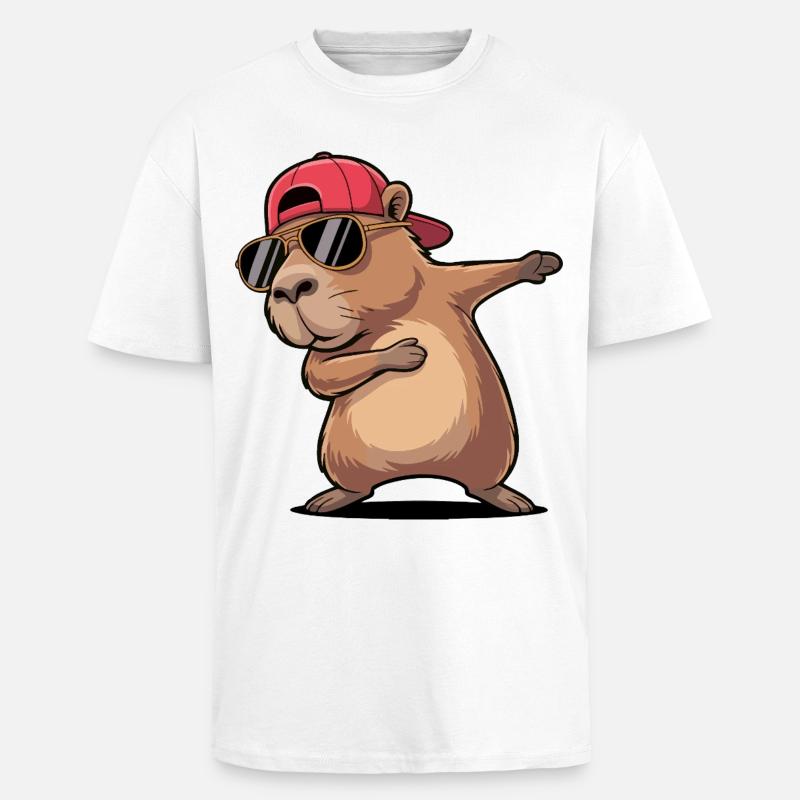Cool Capybara Dabbing - Unisex Oversized Heavyweight T-shirt - white