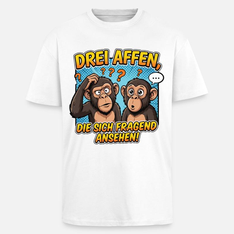 Three Monkeys Confusion – Funny Comic Design - Unisex Oversized Heavyweight T-shirt - white