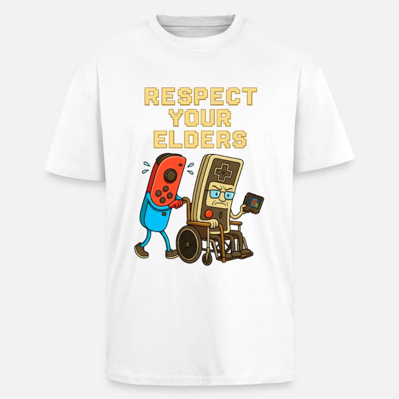 Respect Your Elders Gaming Control Retro  - Oversized Heavyweight Unisex T-Shirt - Weiß