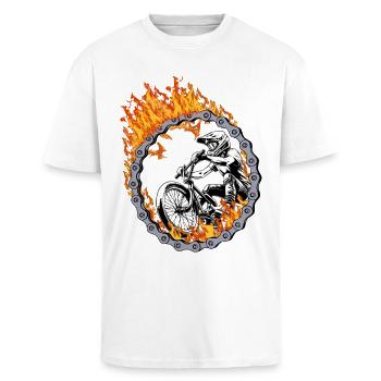 BMX Rider Fire Ring - Unisex Oversized Heavyweight T-shirt - white - Front - Alina (178cm) & Michal (187cm)