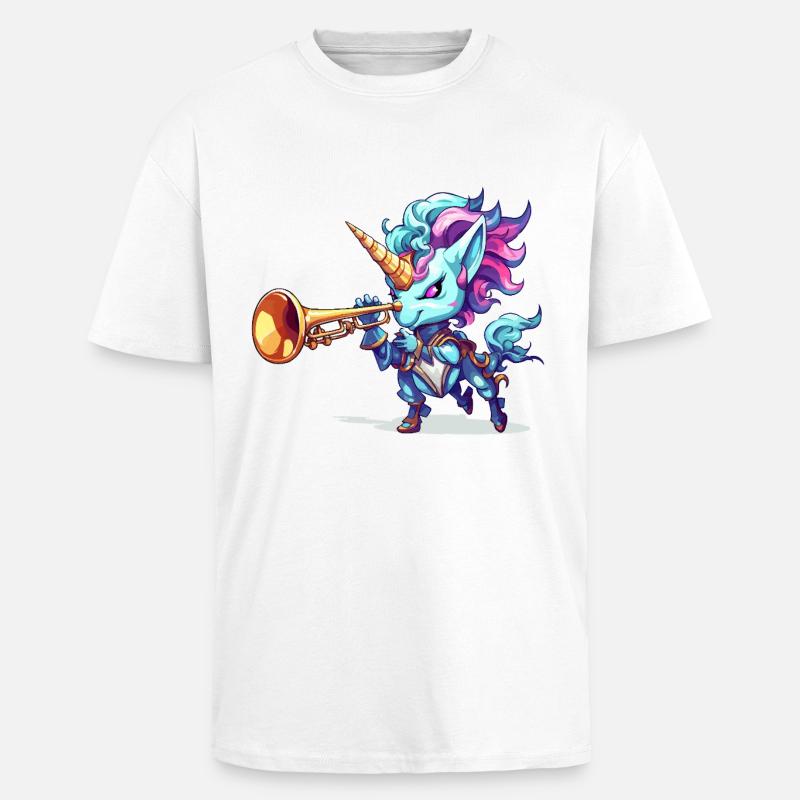 Blaues Einhorn mit Trompete - Oversized Heavyweight Unisex T-Shirt - Weiß