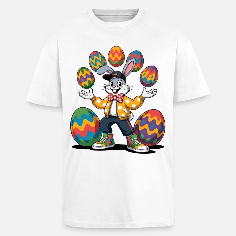 Bunter Osterhase mit farbigen Eiern - Oversized Heavyweight Unisex T-Shirt - Weiß