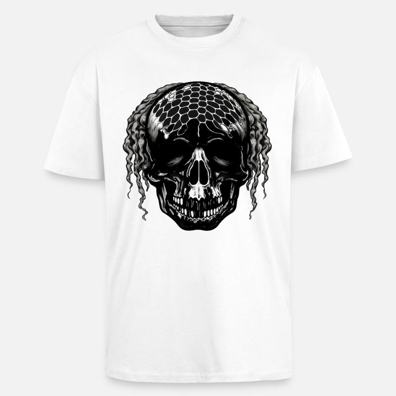 Skull with Mesh Pattern Dreadlocks - Unisex Oversized Heavyweight T-shirt - white