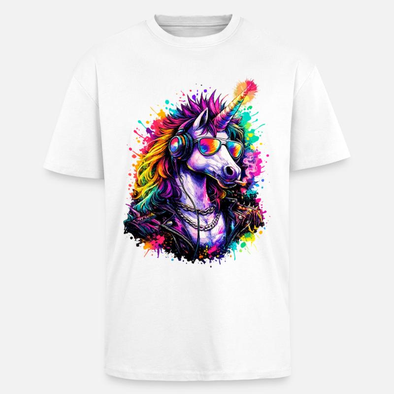 Cooles Einhorn DJ mit Kopfhörern - Oversized Heavyweight Unisex T-Shirt - Weiß