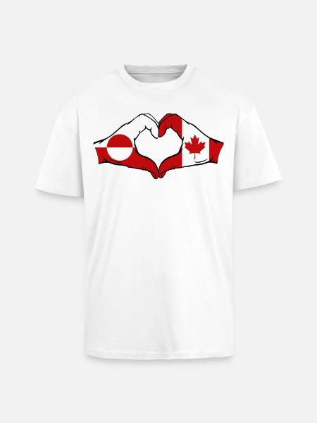 Greenland Canada Flag Hands Heart Shape - Unisex Oversized Heavyweight T-shirt - white
