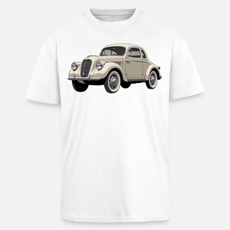 Beige Oldtimer Coupé Artwork - Oversized Heavyweight Unisex T-Shirt - Weiß