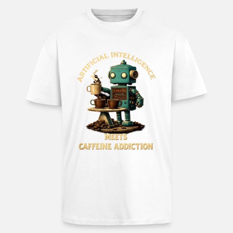 Coffee Robot – Artificial Intelligence Meets Koff - Unisex Oversized Heavyweight T-shirt - white