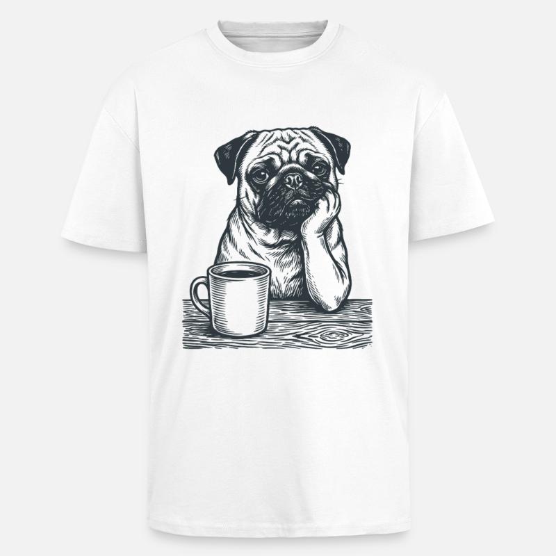 Echter Mops Kaffee Morgenmuffel Look - Oversized Heavyweight Unisex T-Shirt - Weiß