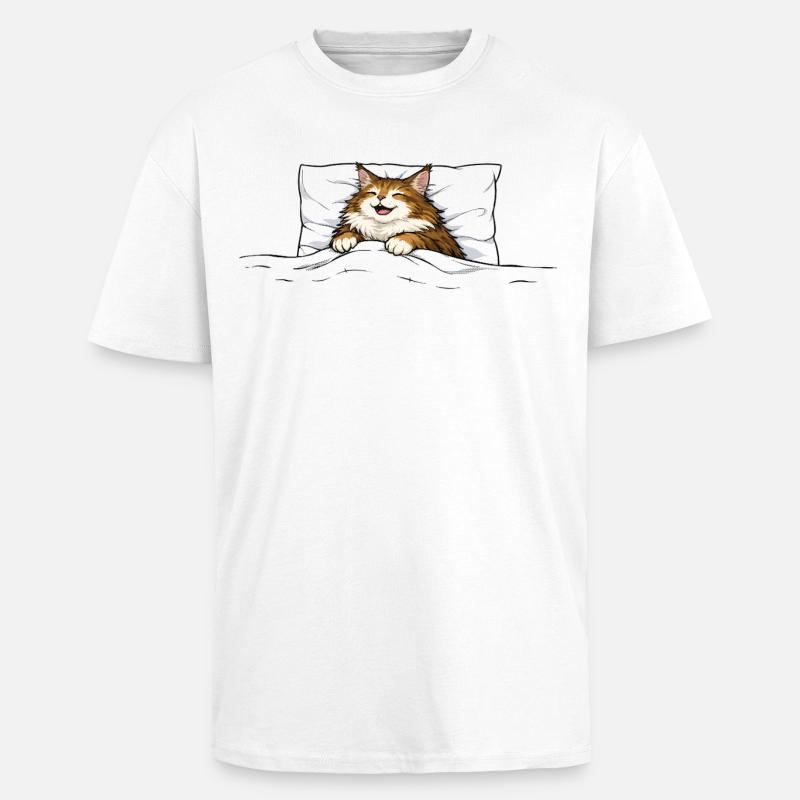 Sovande katt – Söt kramdjursdesign - Unisex oversized t-shirt i kraftig kvalitet - vit