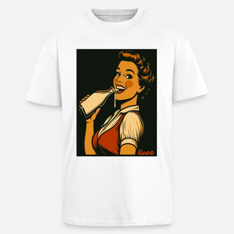 Retro Dame mit Milch Getränk - Oversized Heavyweight Unisex T-Shirt - Weiß
