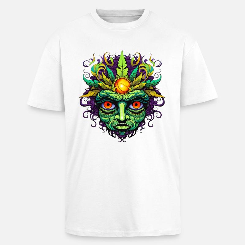 Psychedelisches Maskengesicht mit Sonnenkrone - Oversized Heavyweight Unisex T-Shirt - Weiß