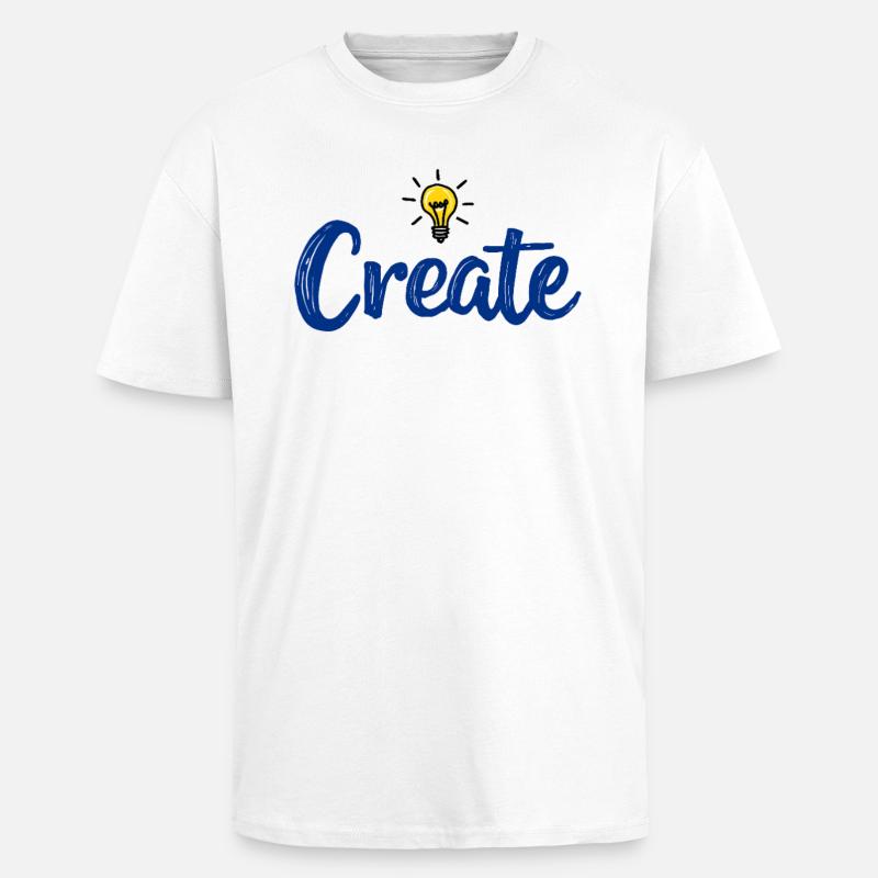 Create Lettering with Glowing Light Bulb - Unisex Oversized Heavyweight T-shirt - white