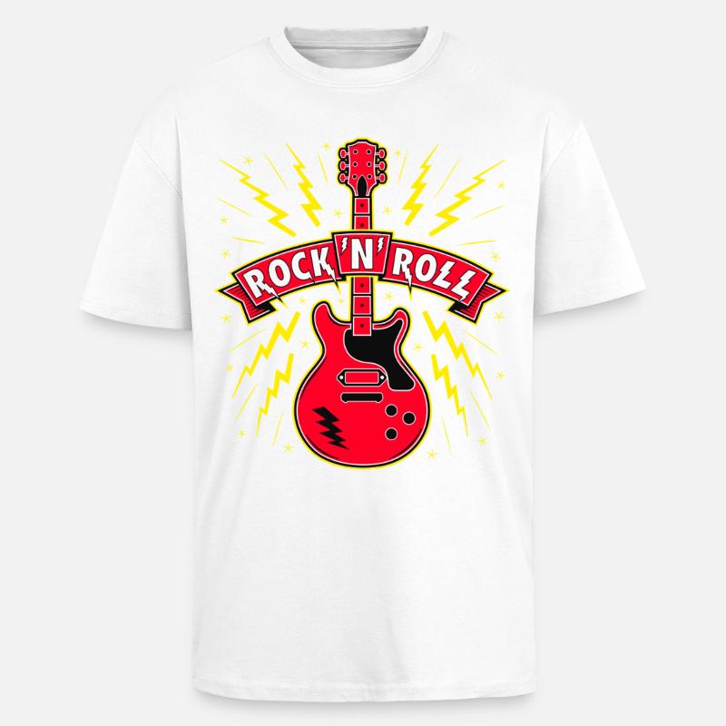 Rock 'n' roll -kitara - Paksu unisex oversize t-paita - valkoinen