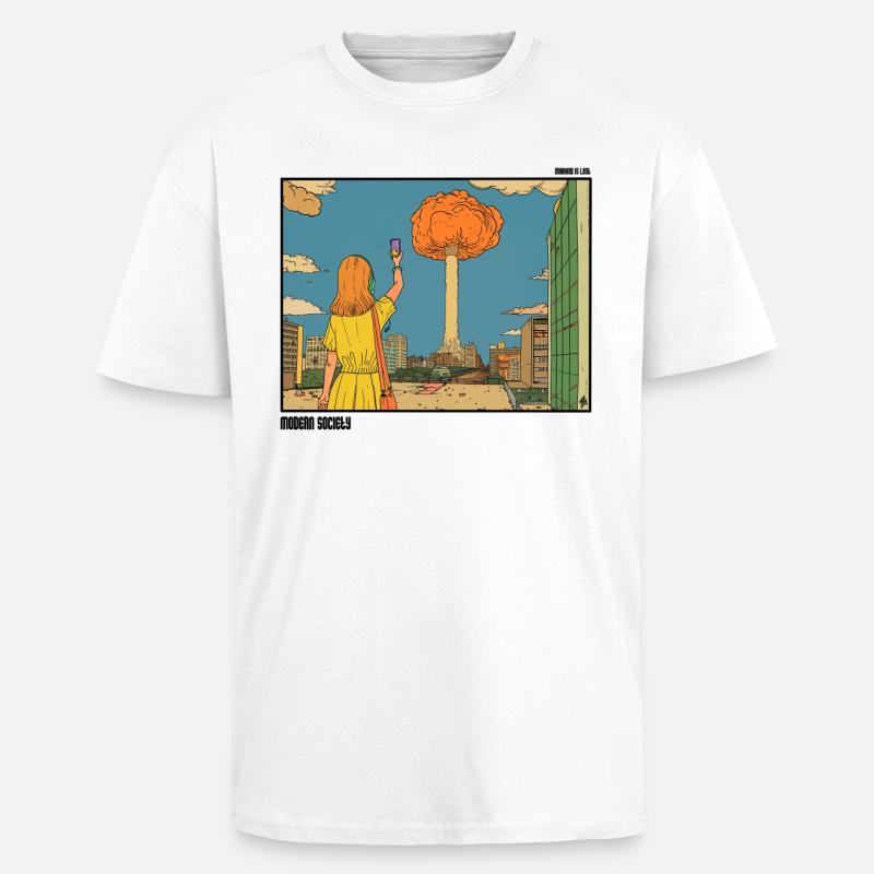 Selfie devant un Nuclear Puff - T-shirt unisexe oversize épais - blanc