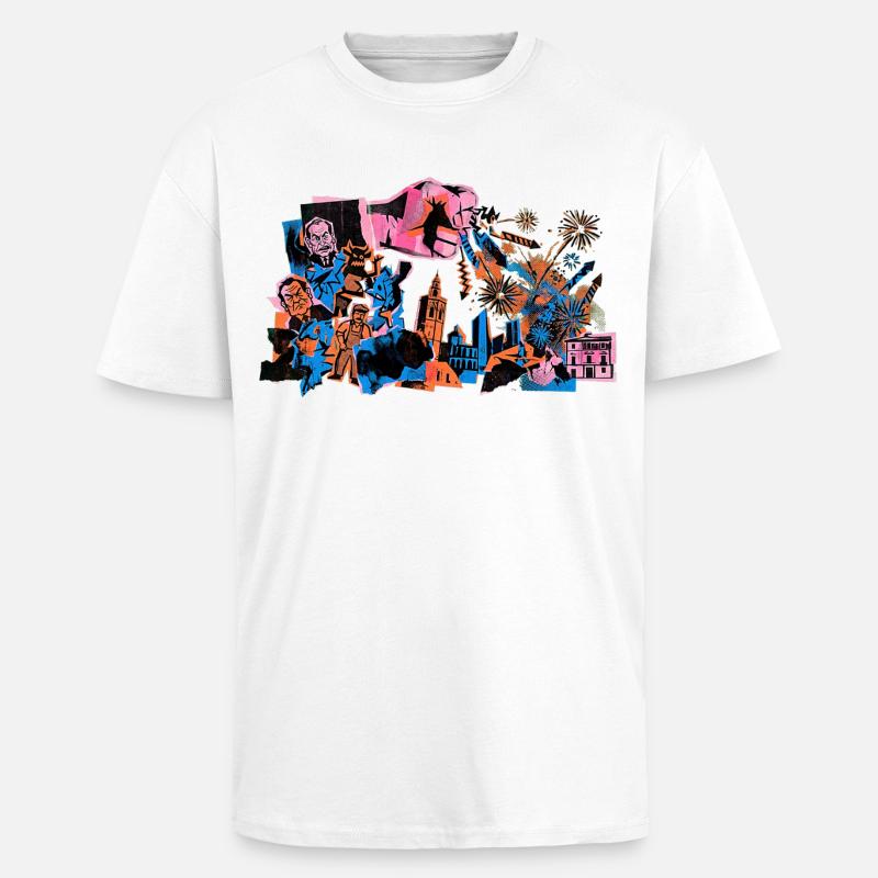 Fallas De Valencia Fireworks Risograph - Unisex Oversized Heavyweight T-shirt - white