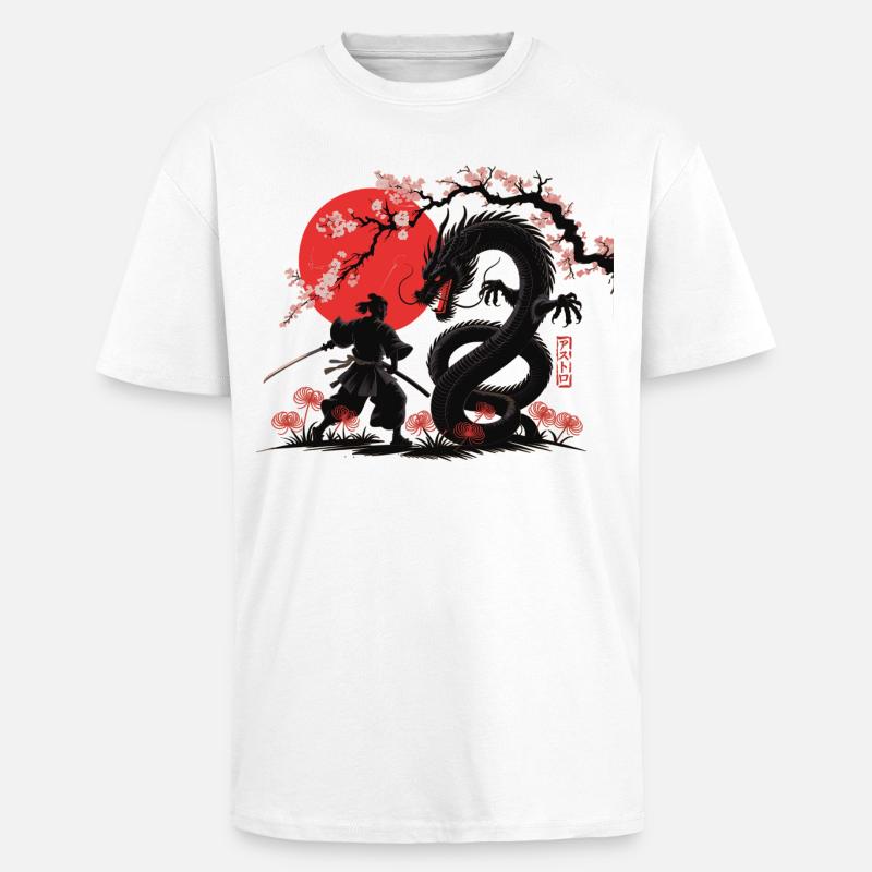 Samurai vs Drage Skjorte Dragekamp - Unisex oversized heavyweight t-shirt - hvid