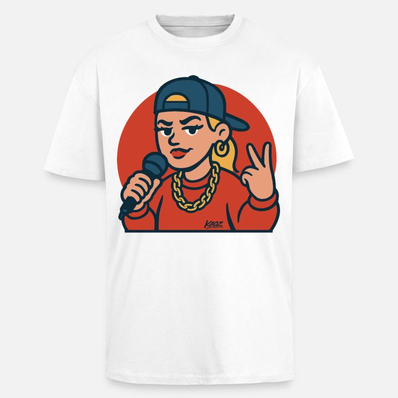 Rap Diva with Microphone - Unisex Oversized Heavyweight T-shirt - white