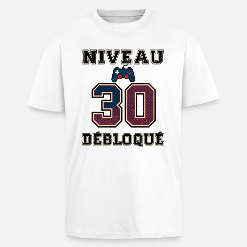 Level 30 Unlocked – Game Controller - Unisex Oversized Heavyweight T-shirt - white