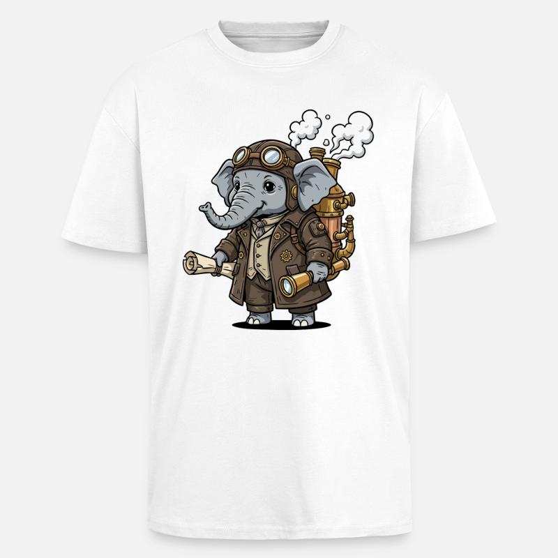 Elephant Explorer Steampunk Steampunk Retro - Oversized Heavyweight Unisex T-Shirt - Weiß