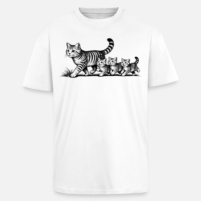 Katzenmutter mit 3 Katzenbabys schwarzweiß - Oversized Heavyweight Unisex T-Shirt - Weiß