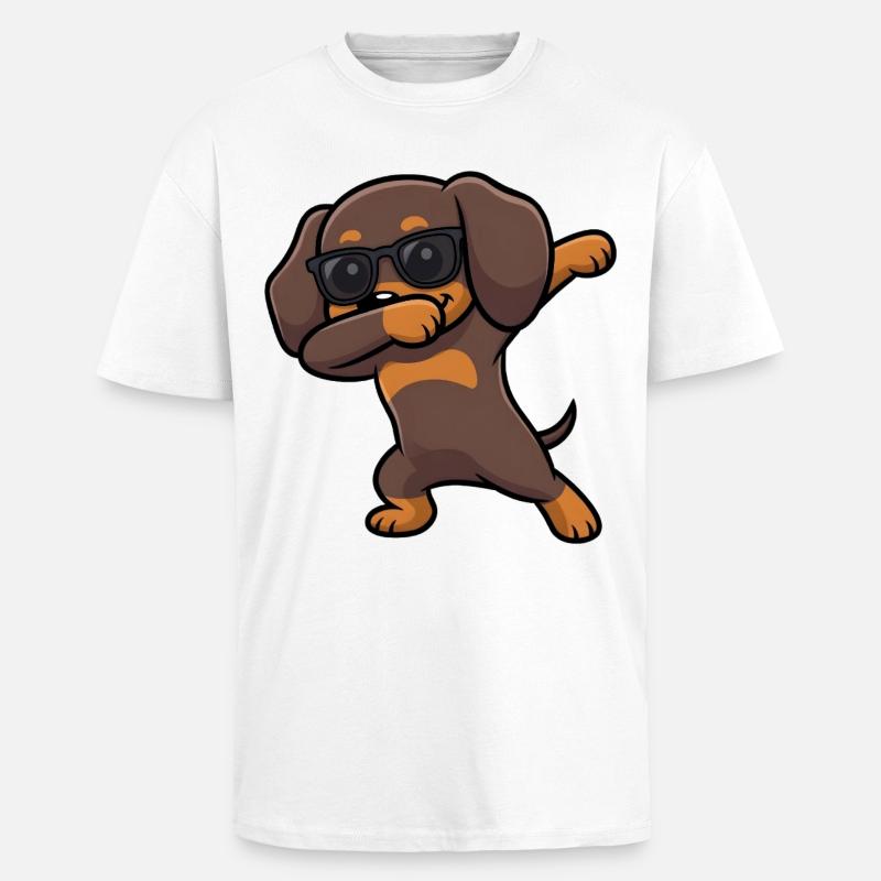 Dabbing Dackel alias Teckel - T-shirt unisexe oversize épais - blanc