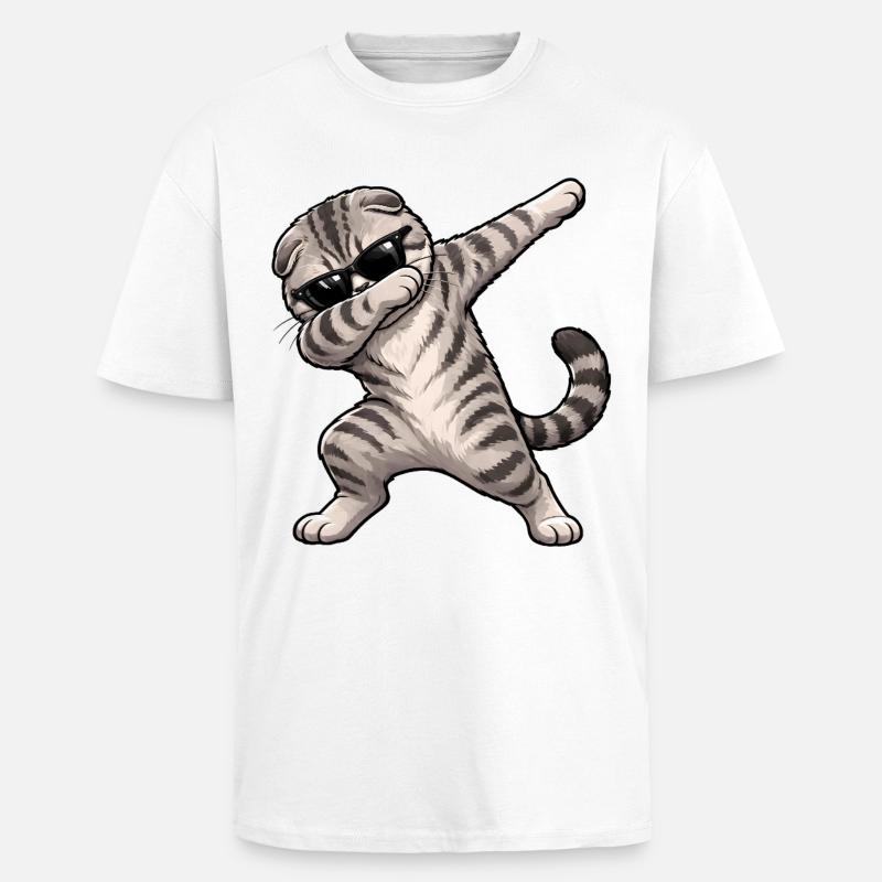 Dabbing Scottish Fold - Oversized Heavyweight Unisex T-Shirt - Weiß