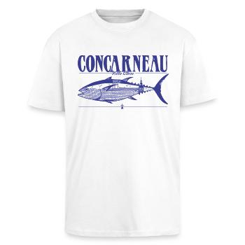 Concarneau Ville Close Thon - T-shirt unisexe oversize épais - blanc - Devant - Alina (178cm) & Michal (187cm)