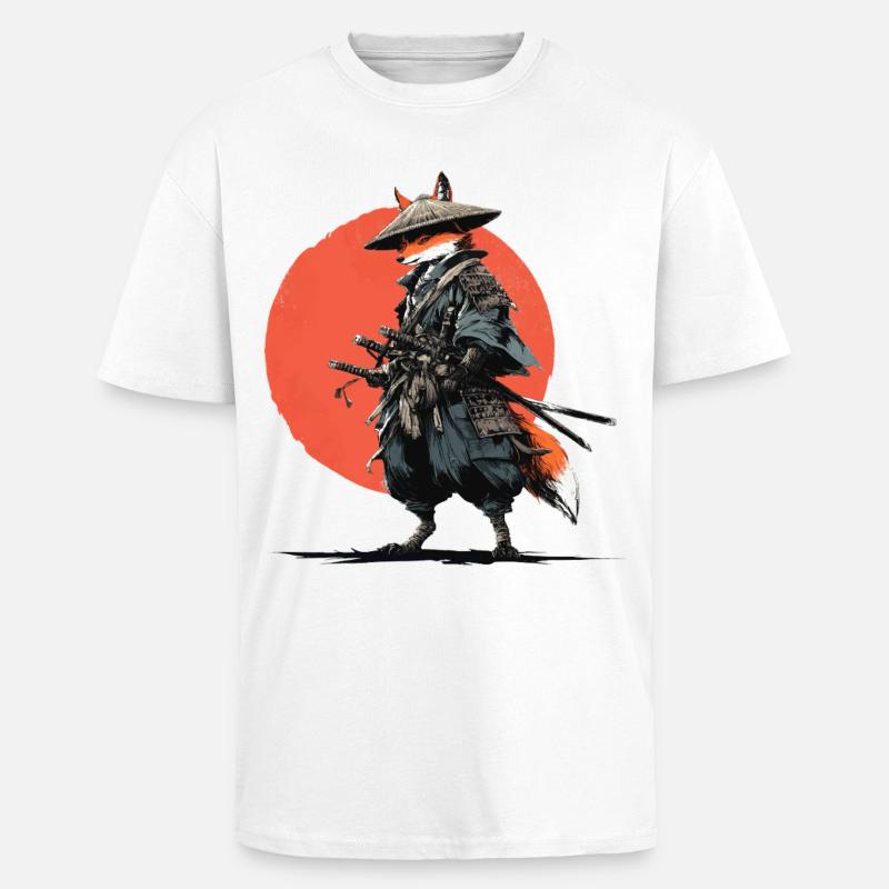 Fox Samurai under Ember Sun - Unisex Oversized Heavyweight T-shirt - white
