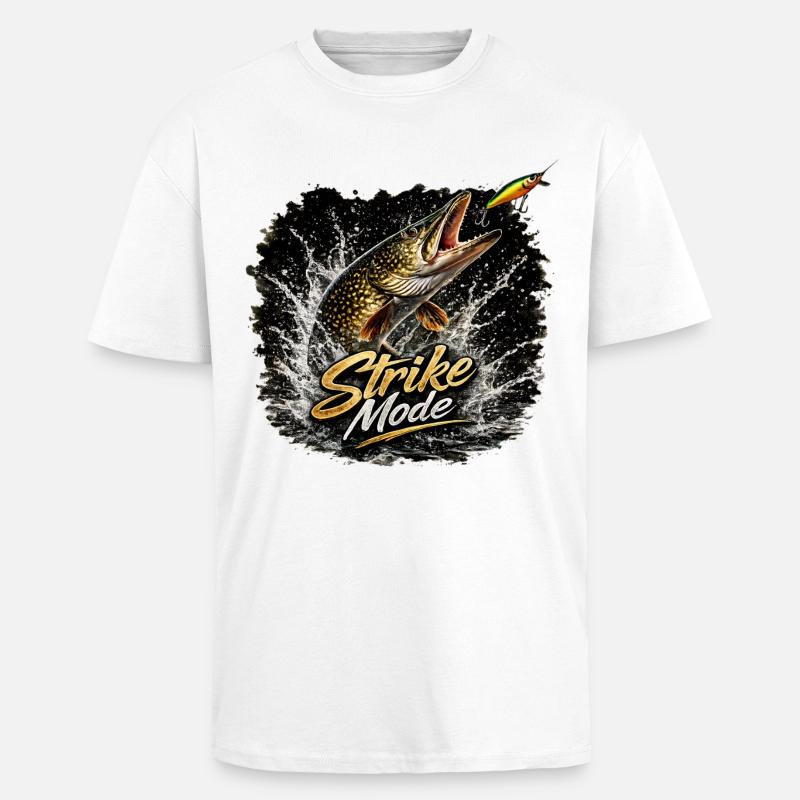 Strike Mode Pike – Predator Angelshirt - Oversized Heavyweight Unisex T-Shirt - Weiß