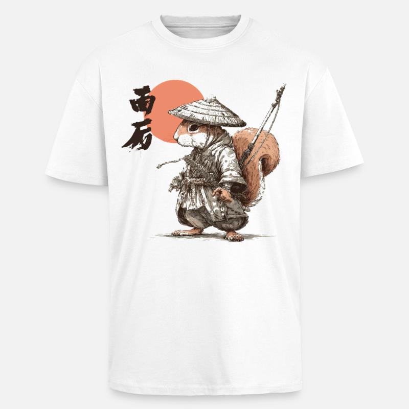 Samurai-Eichhörnchen unter roter Sonne - Oversized Heavyweight Unisex T-Shirt - Weiß