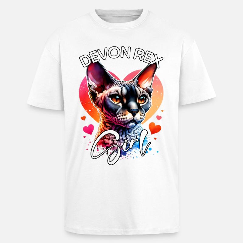 Devon Rex Fille Devon Rex - T-shirt unisexe oversize épais - blanc
