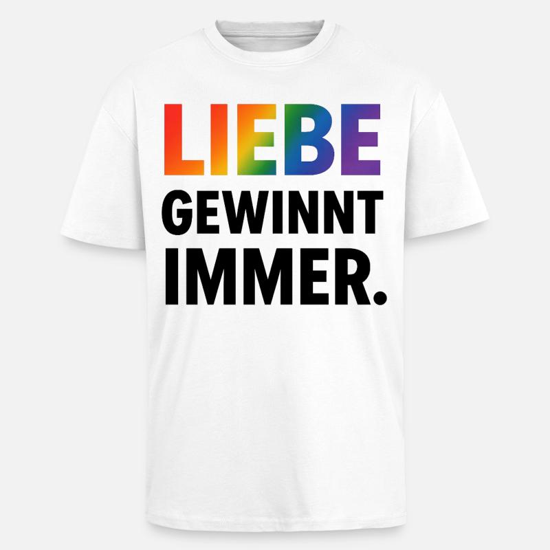 Regenbogen Spruch Liebe Gewinnt Immer - Oversized Heavyweight Unisex T-Shirt - Weiß