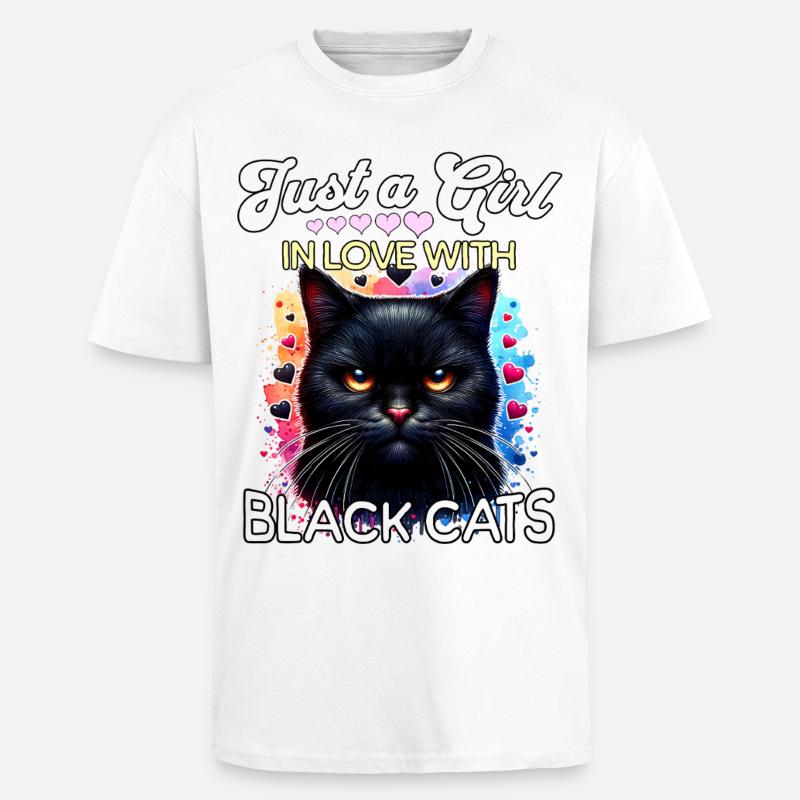 Schwarze Katze Mädchen - Oversized Heavyweight Unisex T-Shirt - Weiß