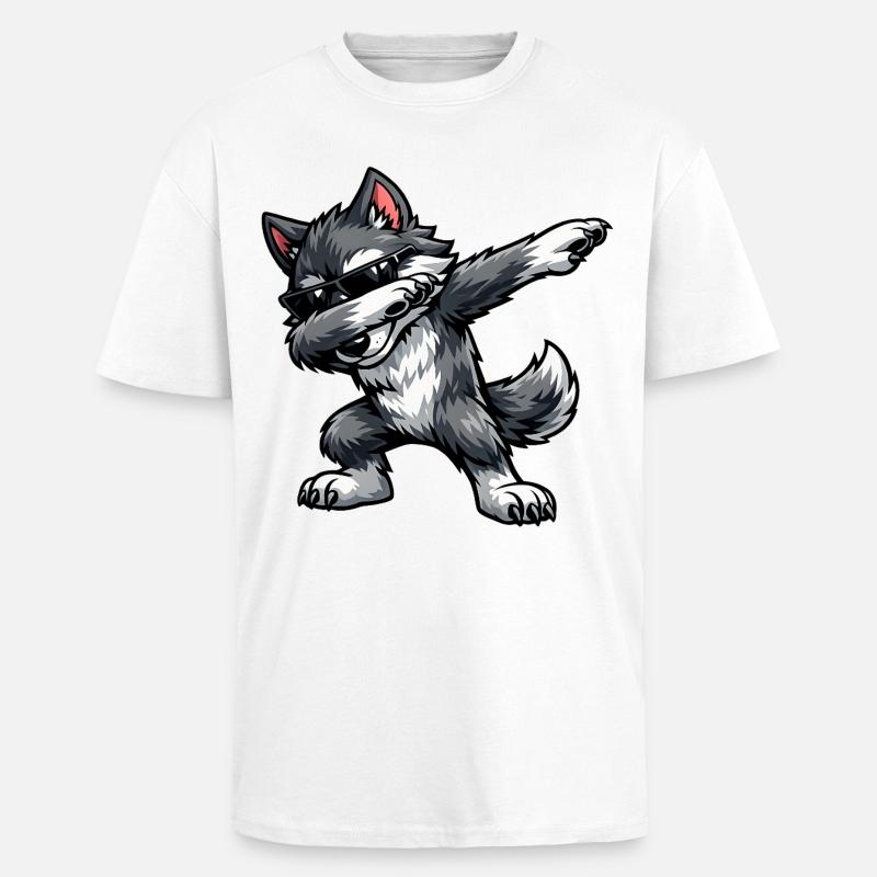 Dabbing Wolf - Unisex Oversized Heavyweight T-shirt - white