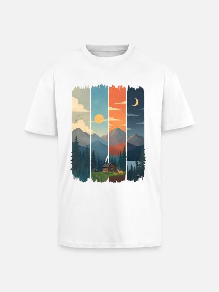 Horizons in four mountain panels - Unisex Oversized Heavyweight T-shirt - white