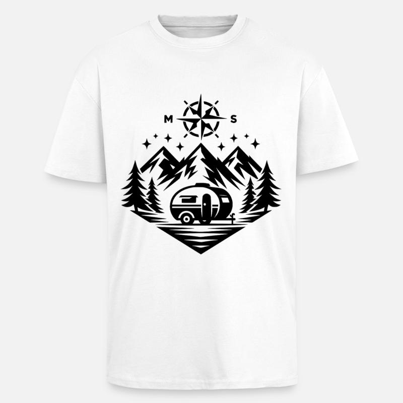 Camping Compass Mountains - T-shirt unisexe oversize épais - blanc
