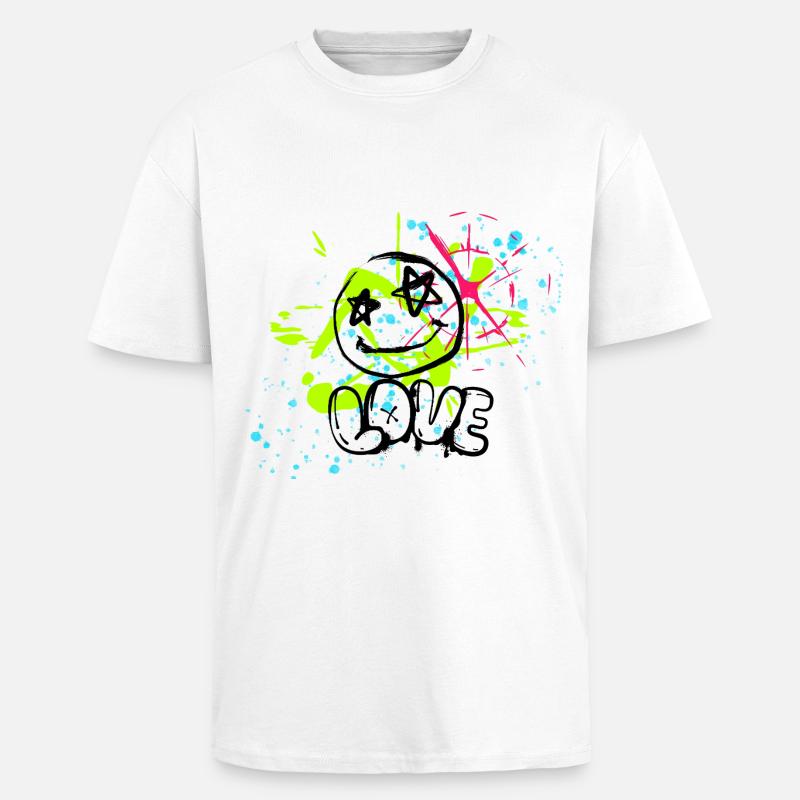 Chaos de néons et éclaboussures - T-shirt unisexe oversize épais - blanc