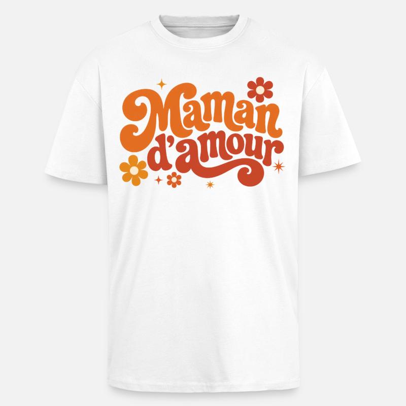 Maman d'amour groovy florale - T-shirt unisexe oversize épais - blanc