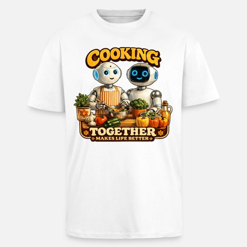 Roboter kochen gemeinsam - Oversized Heavyweight Unisex T-Shirt - Weiß