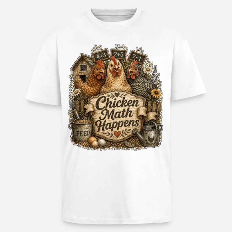 Chicken Math Happens - Oversized Heavyweight Unisex T-Shirt - Weiß